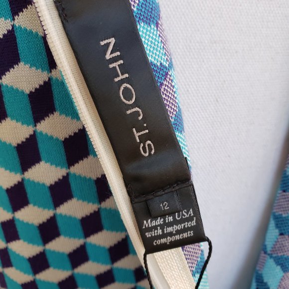 NWT St John Blue/White geomietric cube sweater dress - Picture 2 of 10